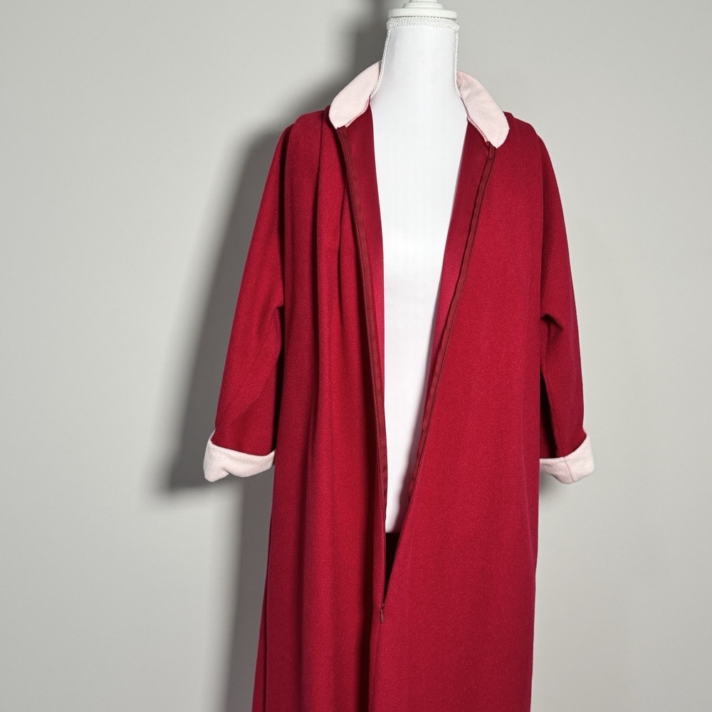 Vintage Vassarette Fleece Robe Red White USA‎ Pockets Cozy Retro Lounge Sz S - Picture 3 of 7